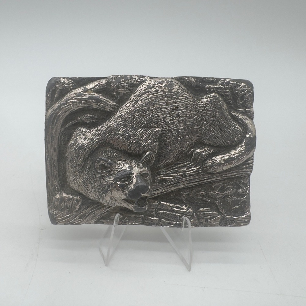 Vintage 1979 Spec Cast Raccoon Belt Buckle Wildlife Woodland USA